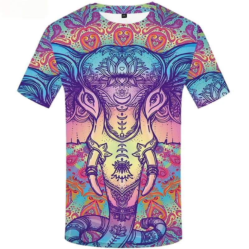 Elephant T shirts Men Animal Tshirts Novelty Colorful T-shirts 3d Flower Tshirt Printed Short Sleeve T shirts Mens Tee