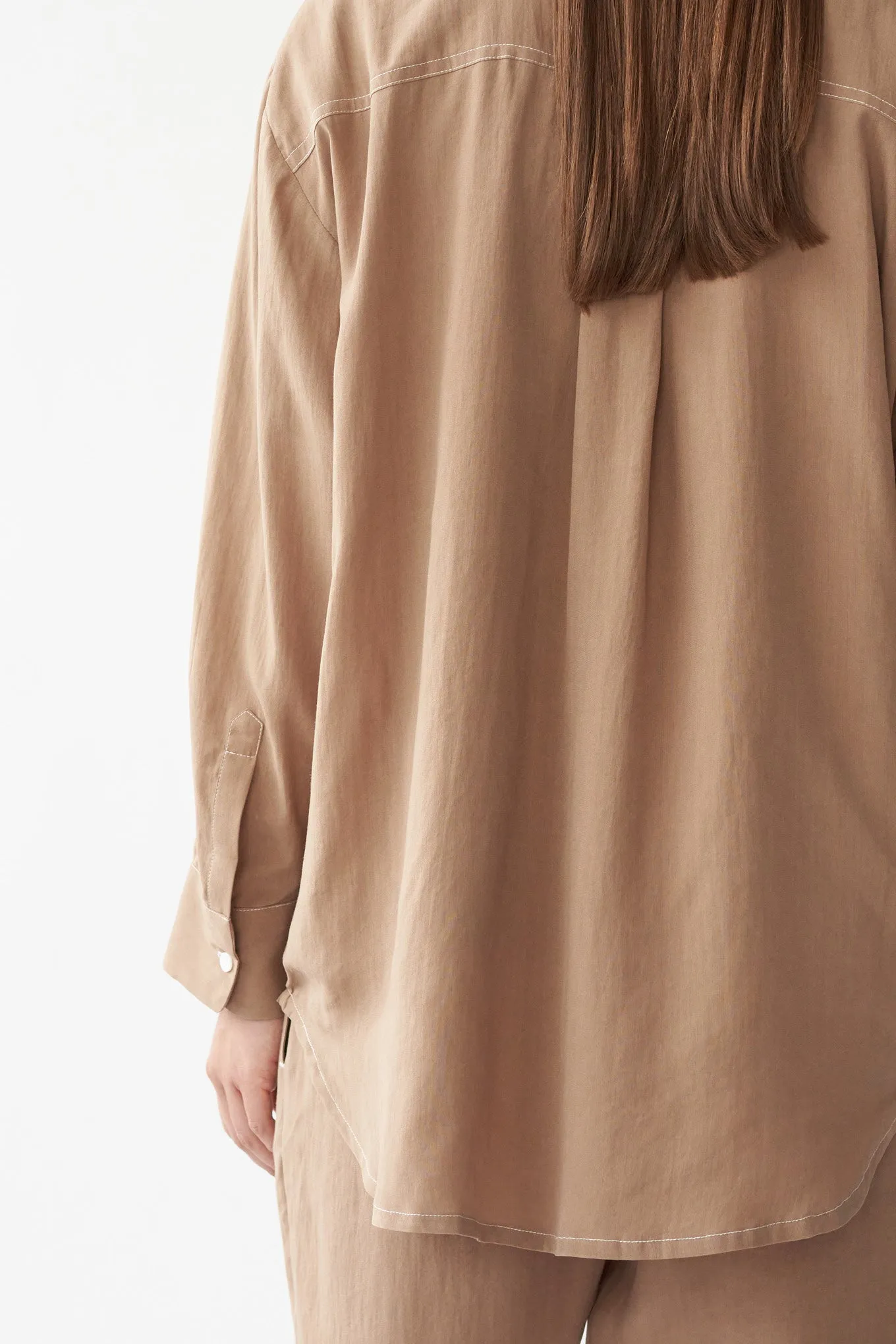 ELIZA POCKET SHIRT - TOBACCO - RECYCLED SILK/TENCEL