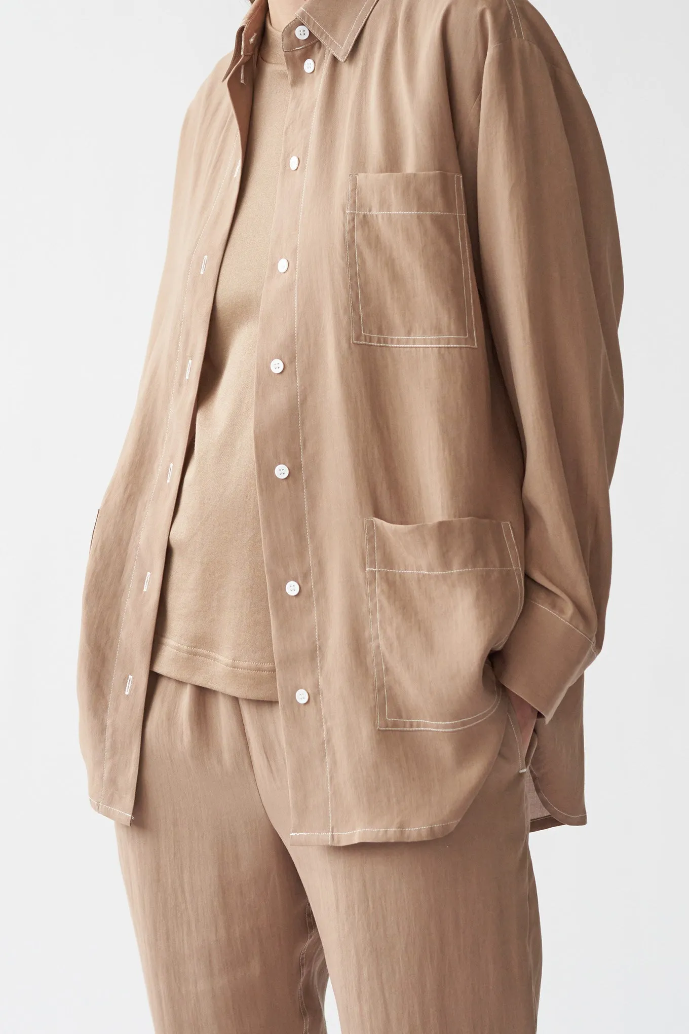 ELIZA POCKET SHIRT - TOBACCO - RECYCLED SILK/TENCEL