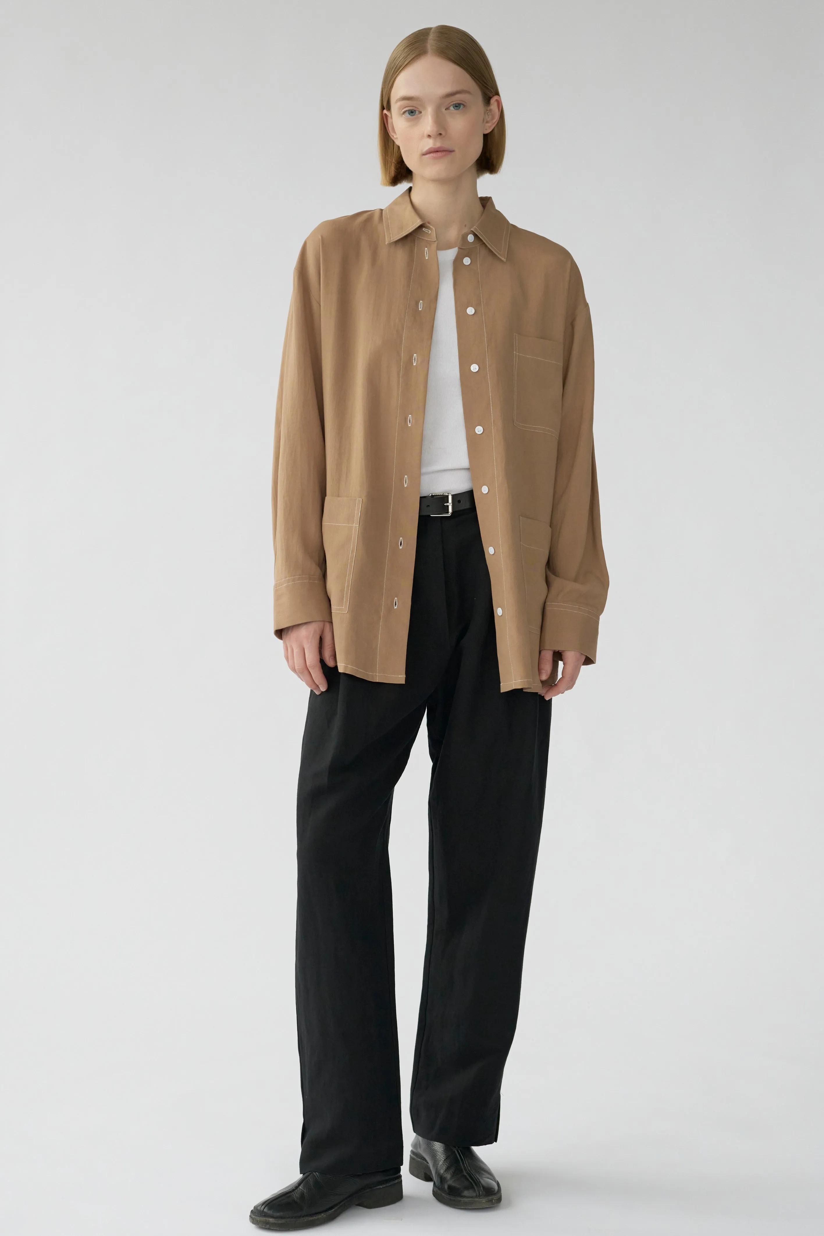 ELIZA POCKET SHIRT - TOBACCO - RECYCLED SILK/TENCEL