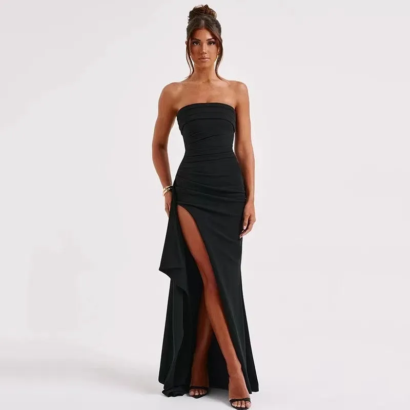 Elly || Strapless High Slit Dress