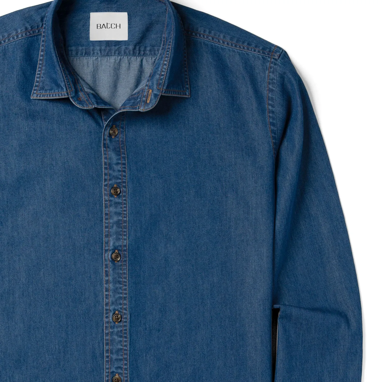 Essential Spread Collar Casual Shirt - Medium Blue Cotton Denim