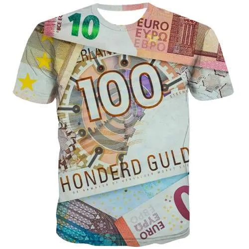 European Dollar T shirts Men Money Shirt Print Mechanical T shirts Funny Geometric Tshirts Novelty Harajuku T-shirts Graphic