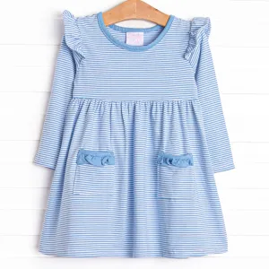 Everly Long Sleeve Dress, Medium Blue Stripe