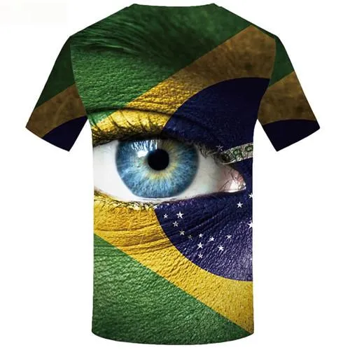 Eye T-shirt Men Brazilian Flag Tshirts Cool Green T-shirts Graphic Colorful Shirt Print Short Sleeve Fashion Men Tops O-neck