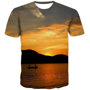 fishing T-shirt Men fish Tshirts Novelty lake Tshirt Printed Short Sleeve