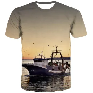 fishing T shirts Men fish Shirt Print boat Tshirts Novelty Short Sleeve