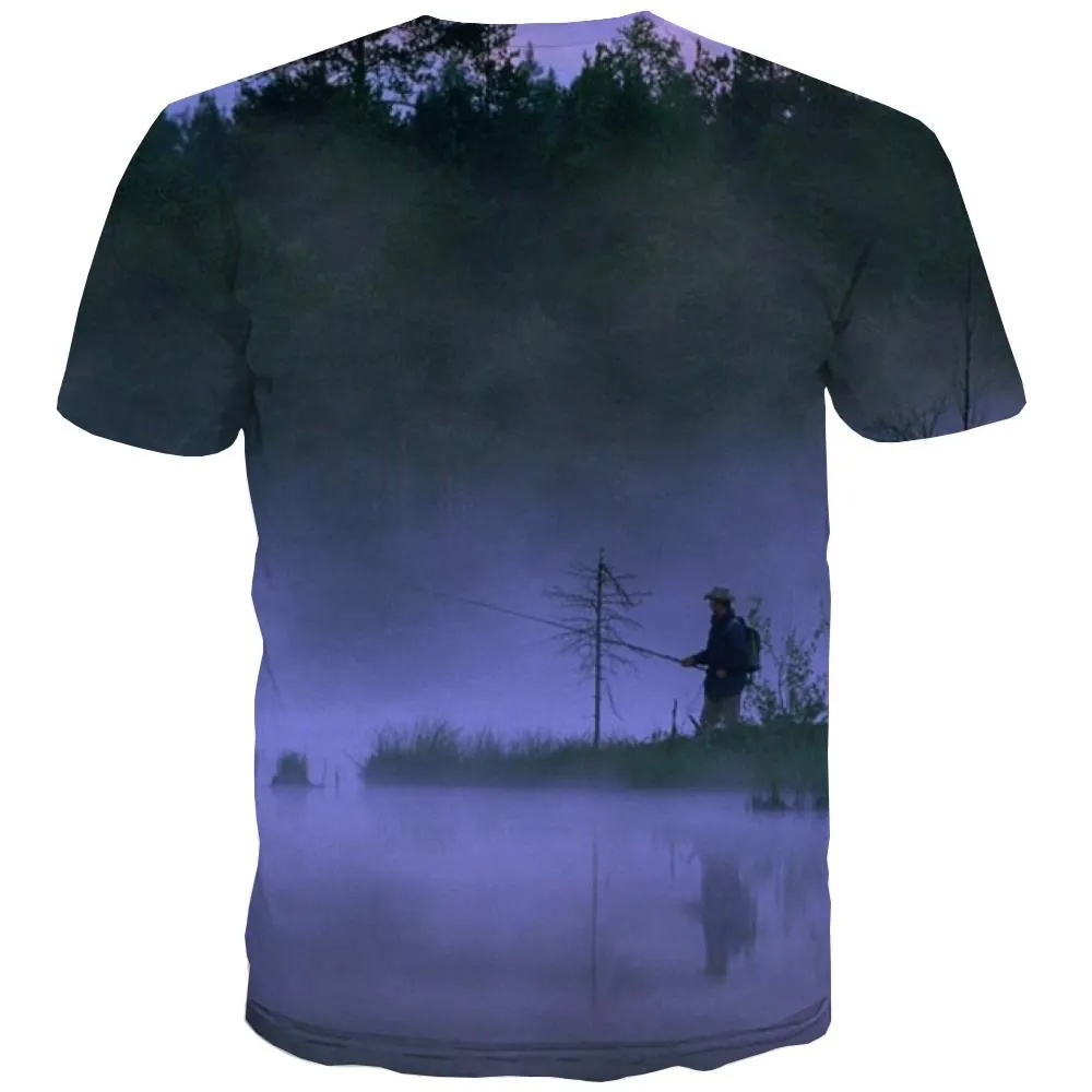 fishing T shirts Men fish T-shirts Graphic lake Tshirts Casual Short Sleeve