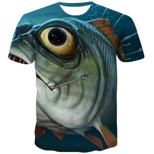 fishing T shirts Men fish Tshirt Printed Short Sleeve Punk Rock Digital O-neck