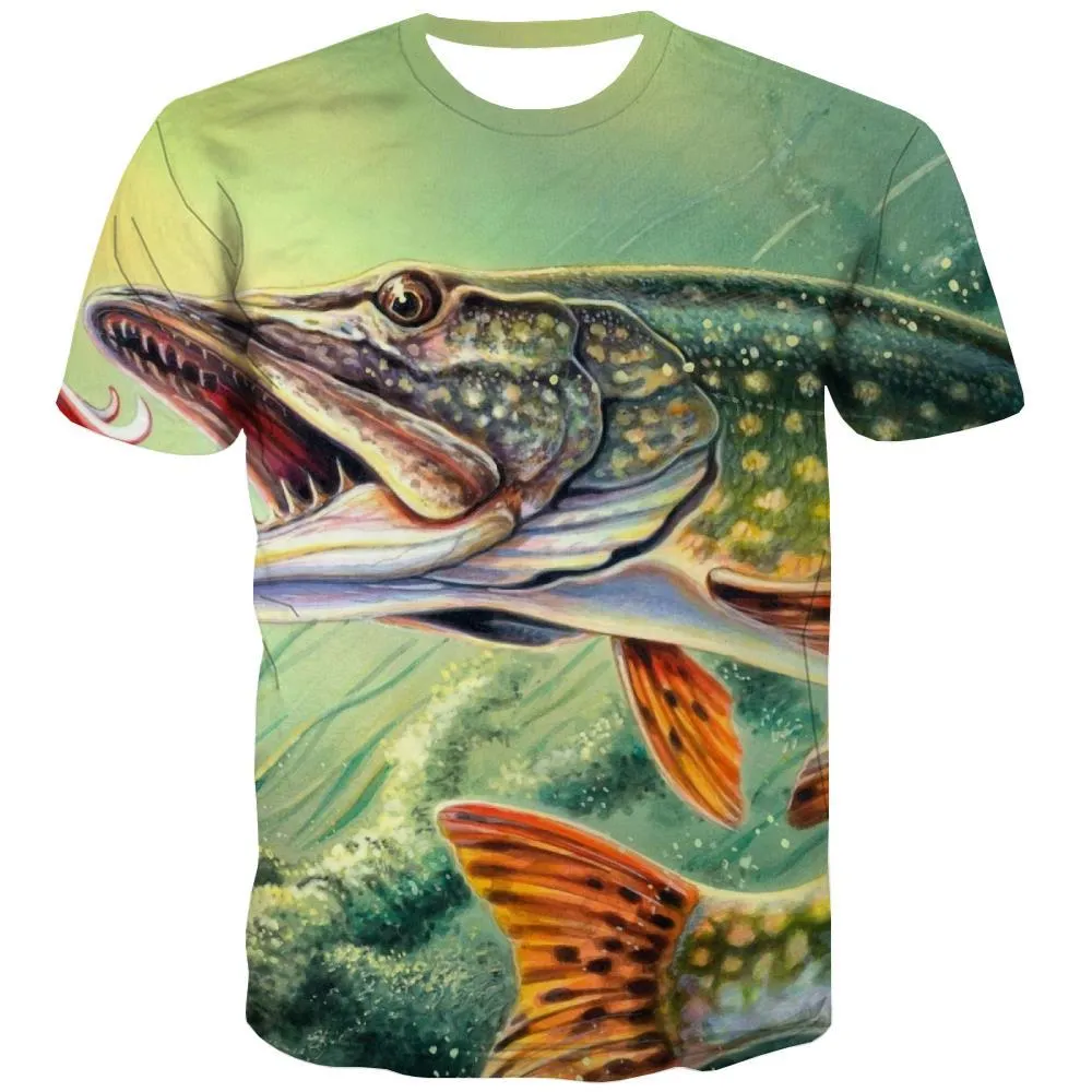 fishing T shirts Men fish Tshirts Cool Short Sleeve Hip hop New Slim Personality