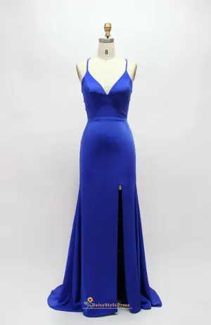 Fit and Flare Criss-cross Back Royal Blue Prom Dress