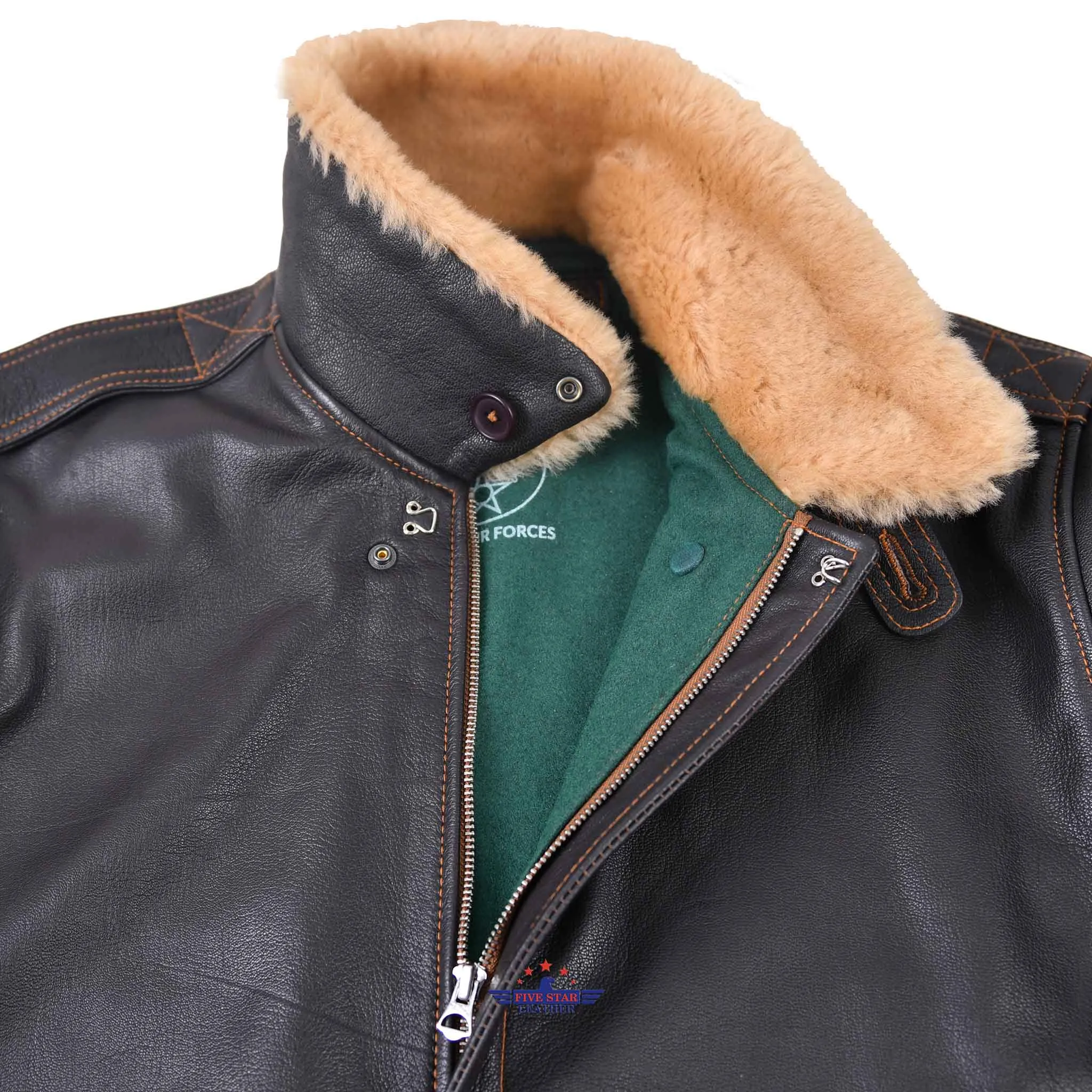 FiveStar Leather - Type A2 Winterized Repro Military Flight Jacket Real Goatskin Leather Seal Brown