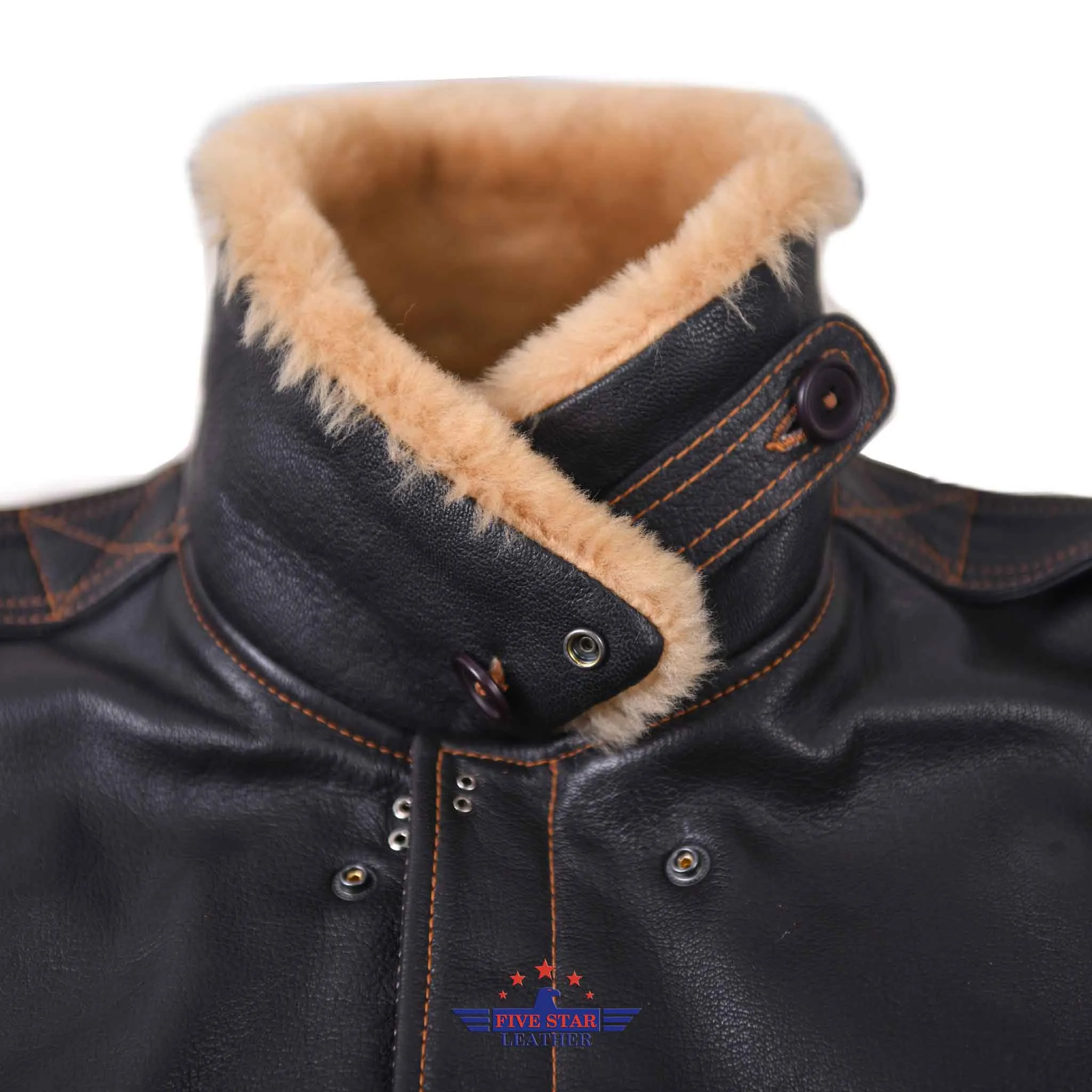 FiveStar Leather - Type A2 Winterized Repro Military Flight Jacket Real Goatskin Leather Seal Brown