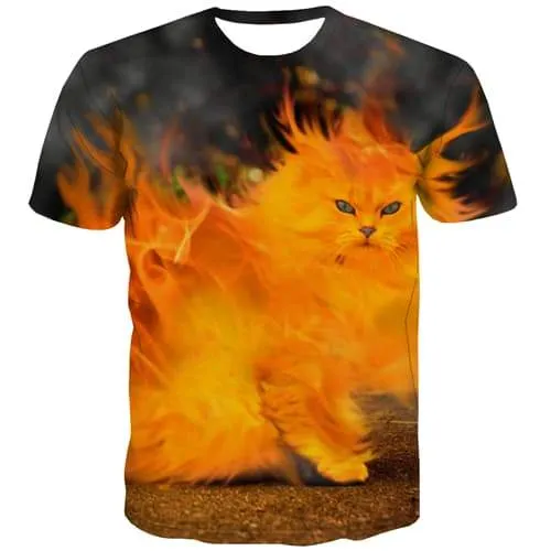 Flame T-shirt Men Cat T-shirts Graphic Animal Tshirt Printed Hip Hop Tshirts Novelty Goth Rock Tshirt Anime Short Sleeve