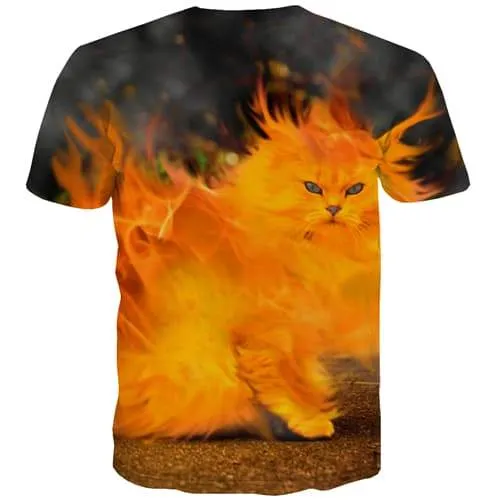 Flame T-shirt Men Cat T-shirts Graphic Animal Tshirt Printed Hip Hop Tshirts Novelty Goth Rock Tshirt Anime Short Sleeve