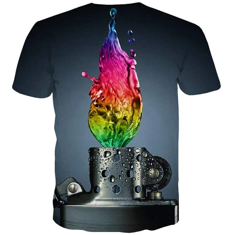 Flame T-shirt Men Colorful Shirt Print Lighter Tshirts Casual Harajuku Tshirts Novelty