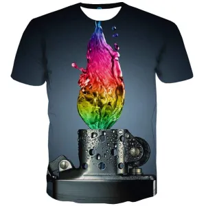 Flame T-shirt Men Colorful Shirt Print Lighter Tshirts Casual Harajuku Tshirts Novelty