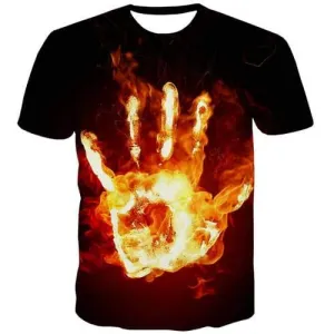 Flame T-shirt Men Hand Tshirt Anime Black Tshirts Casual Fire Tshirts Cool Gothic Tshirts Novelty Short Sleeve Punk Rock Unisex