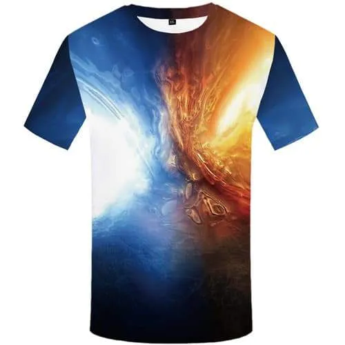 Flame T-shirt Men Yinyang Tshirts Cool Space T-shirts 3d Gothic Tshirts Novelty Abstract Tshirts Casual Short Sleeve Hip hop