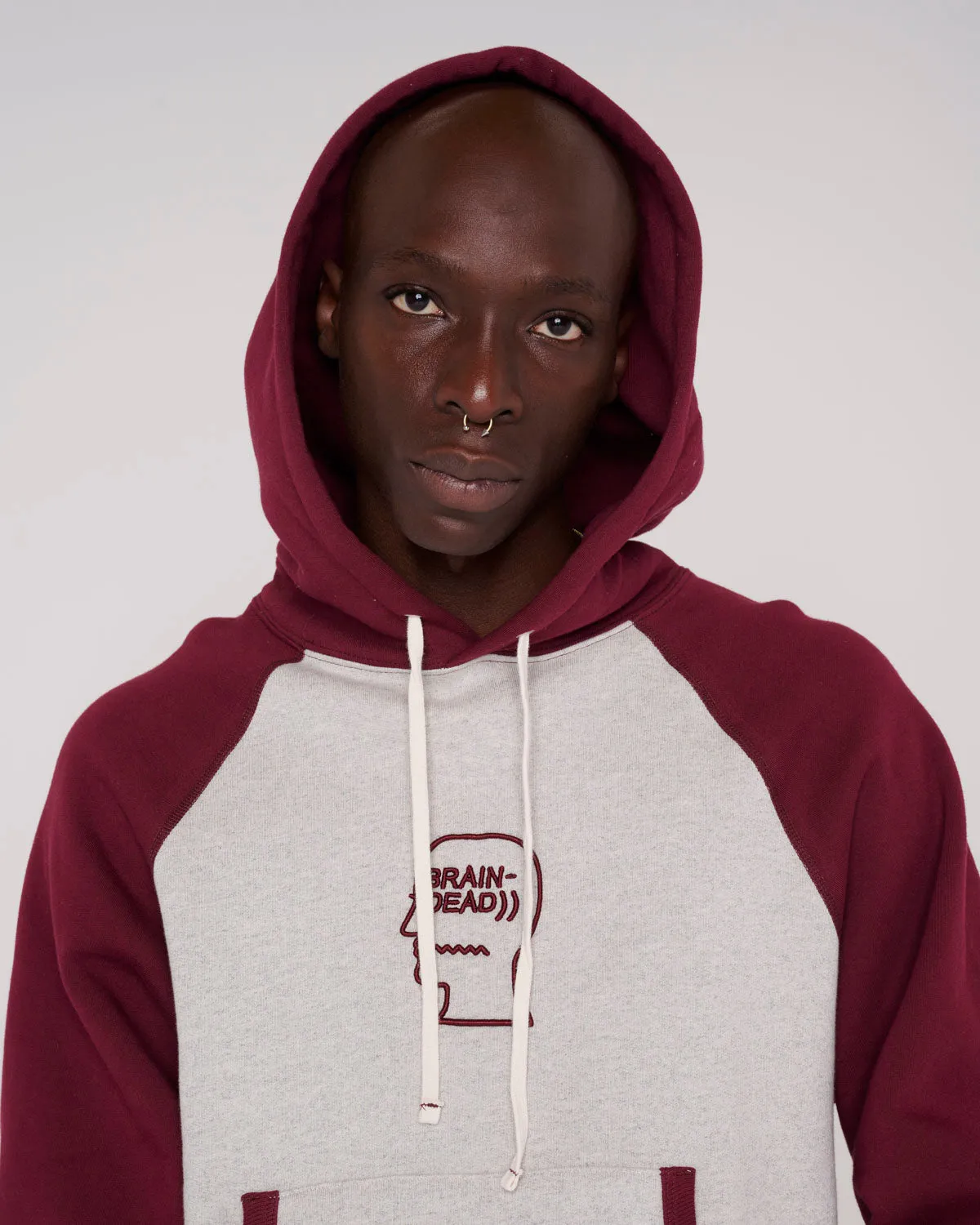 Fleece Logo Head Raglan Hoodie - Oatmeal Maroon