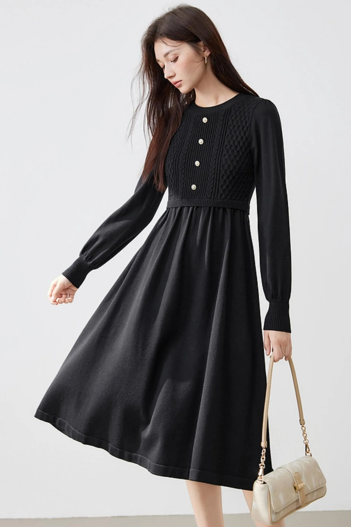 French Knit Sweater Waist Dress