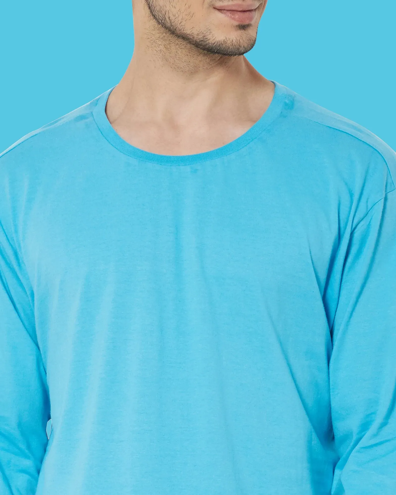 Full Sleeves Crew Neck: Turquoise Blue