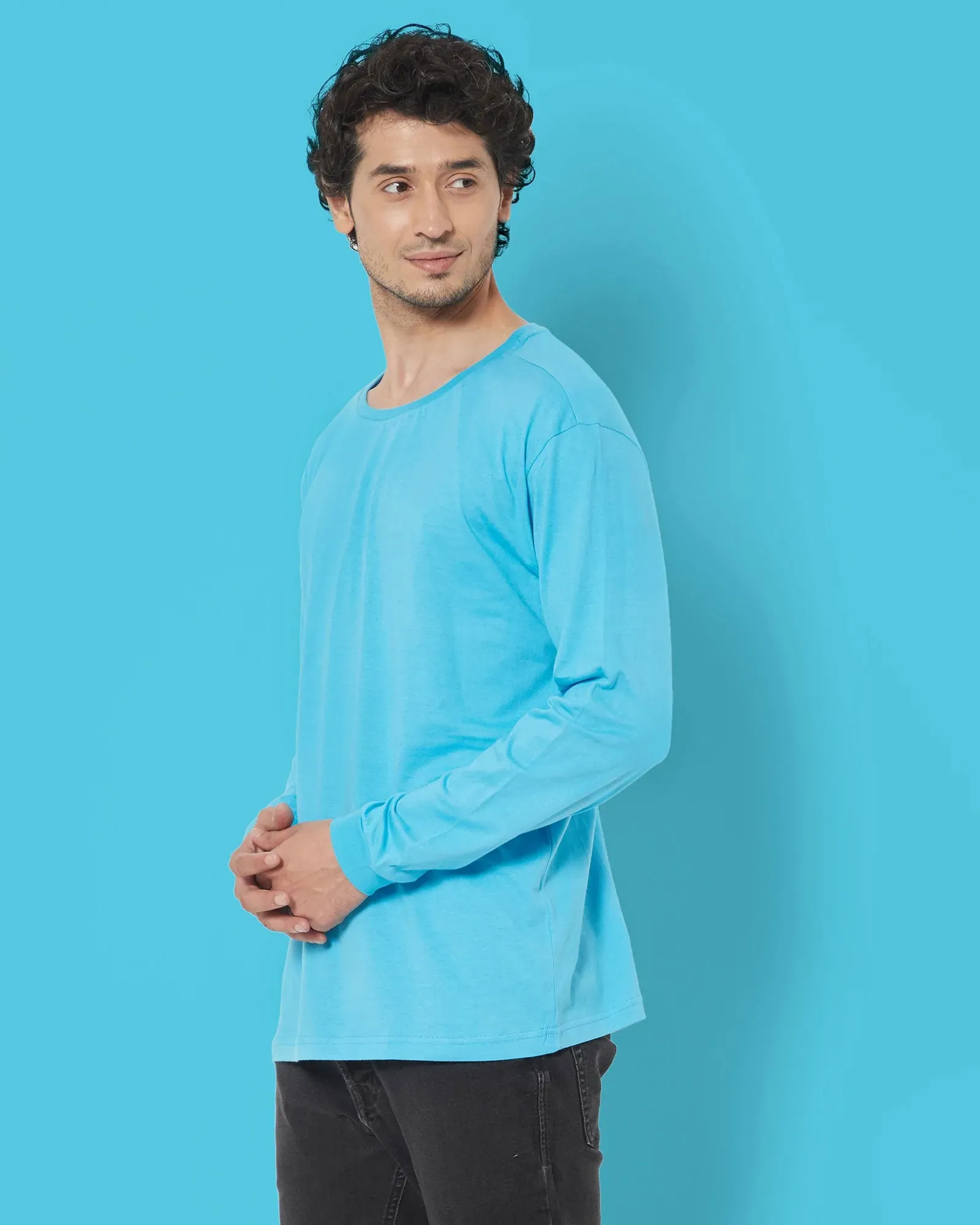 Full Sleeves Crew Neck: Turquoise Blue