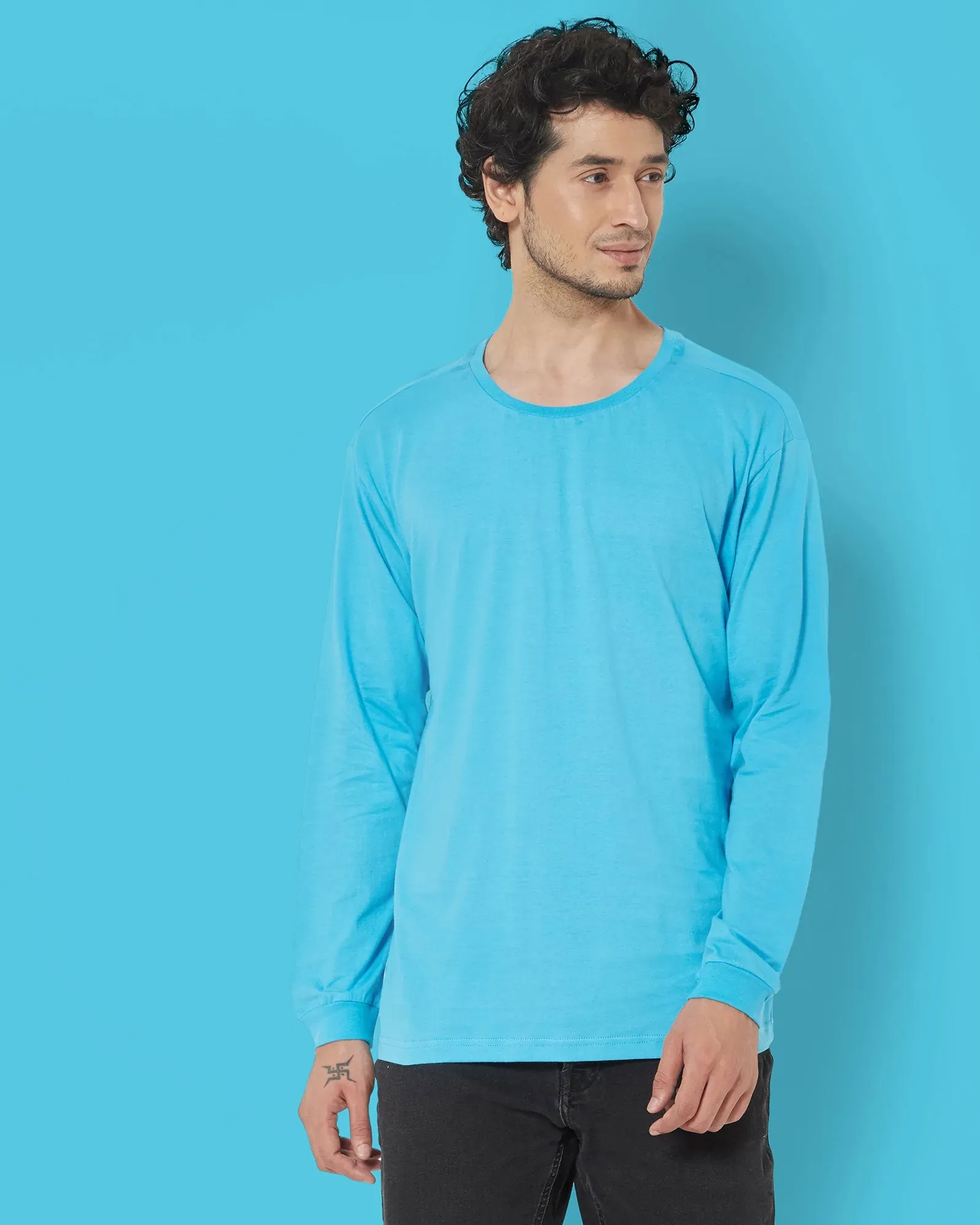 Full Sleeves Crew Neck: Turquoise Blue