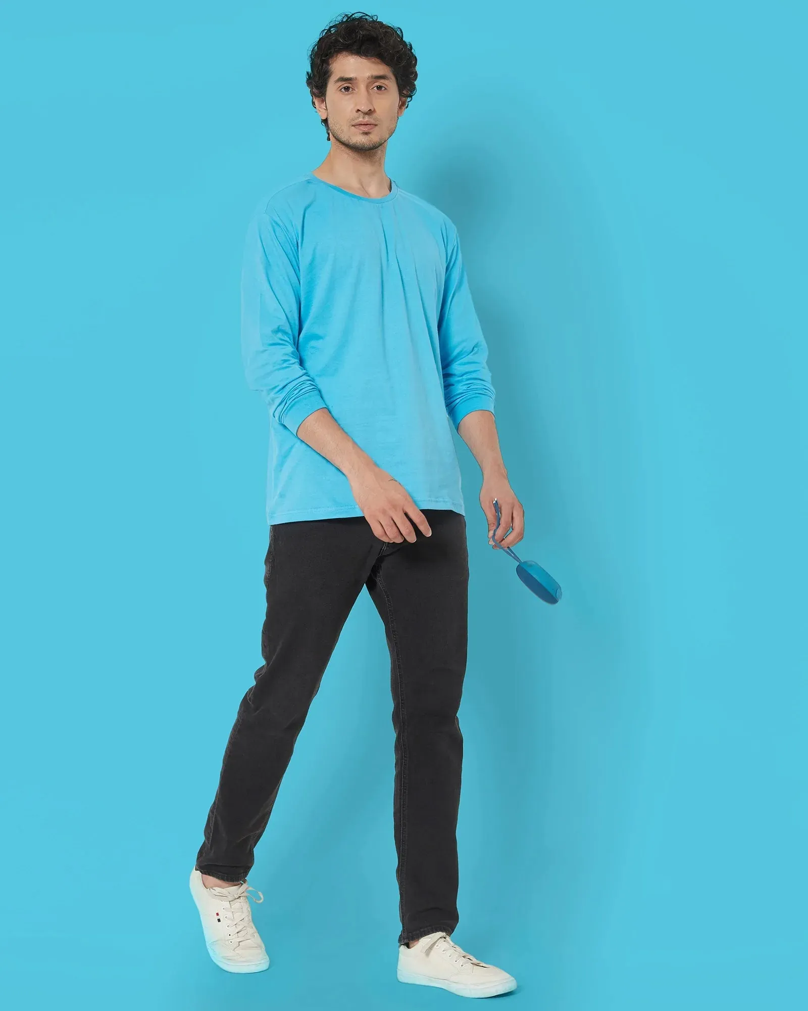 Full Sleeves Crew Neck: Turquoise Blue