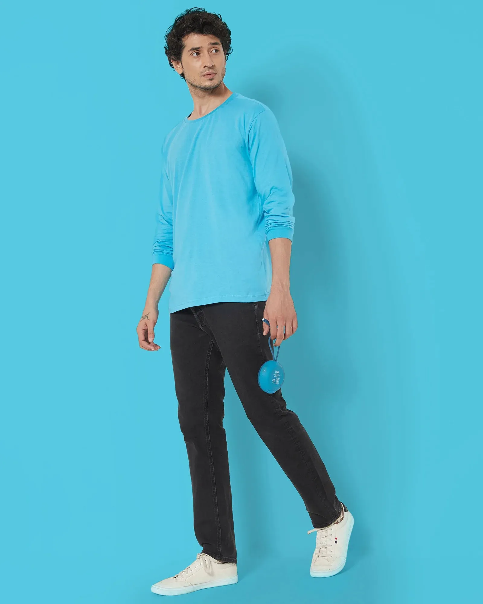 Full Sleeves Crew Neck: Turquoise Blue