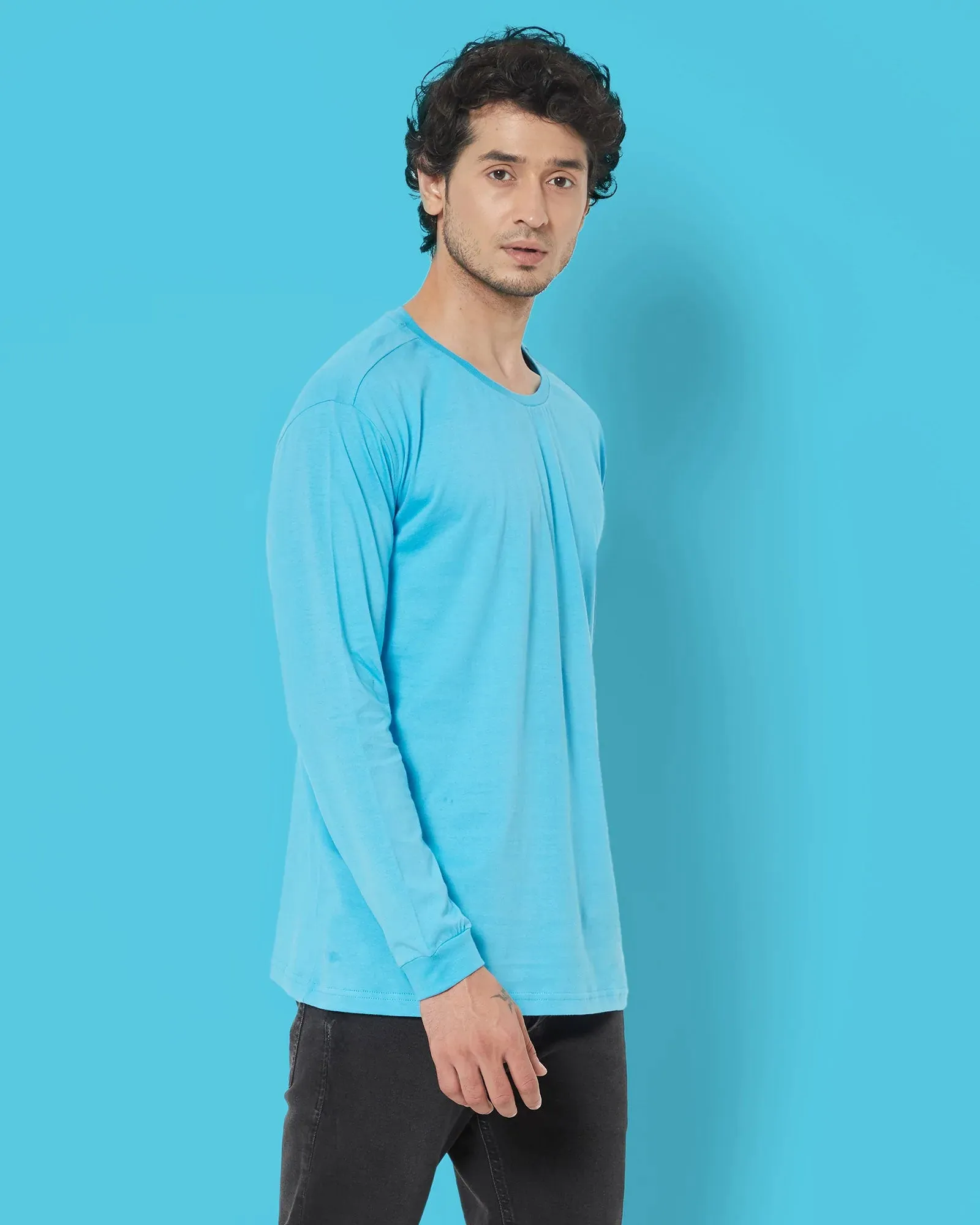 Full Sleeves Crew Neck: Turquoise Blue