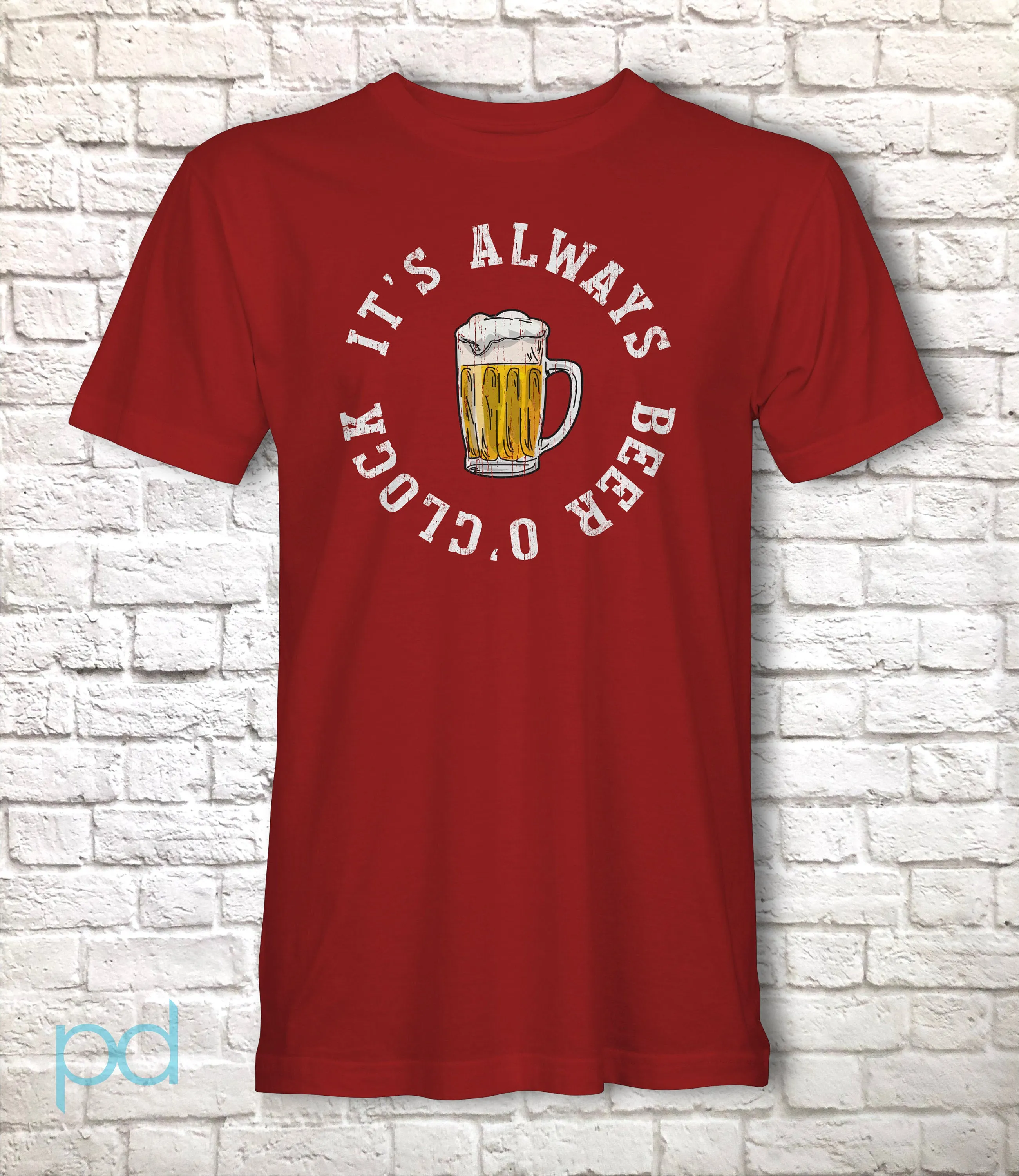 Funny Drinking T-Shirt, Beer o'Clock Pub Meme Gift Idea, Humorous Pint of Lager Graphic Print Tee Shirt Top