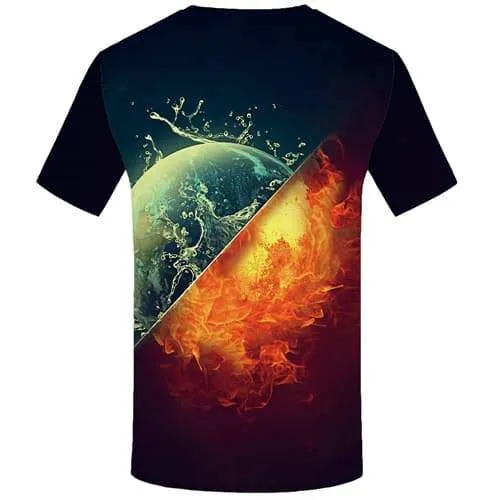 Galaxy Space T shirts Men Earth T-shirts Graphic Flame Tshirts Cool Splice Tshirts Casual Yinyang T shirts Funny Short Sleeve