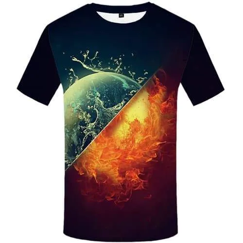 Galaxy Space T shirts Men Earth T-shirts Graphic Flame Tshirts Cool Splice Tshirts Casual Yinyang T shirts Funny Short Sleeve