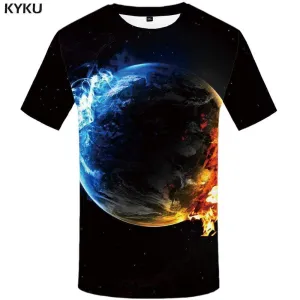 Galaxy Space T-shirts Men Earth Tshirts Print Flame T shirts Funny Black Tshirt Anime Yinyang T-shirt 3d Mens Fashion Hip hop