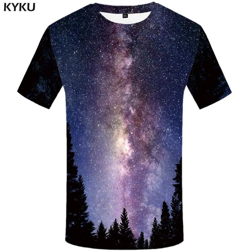 Galaxy Space T-shirts Men Forest Tshirt Anime Nebula T shirts Funny Colorful T-shirt 3d Tree Tshirts Print Mens Clothing Casual