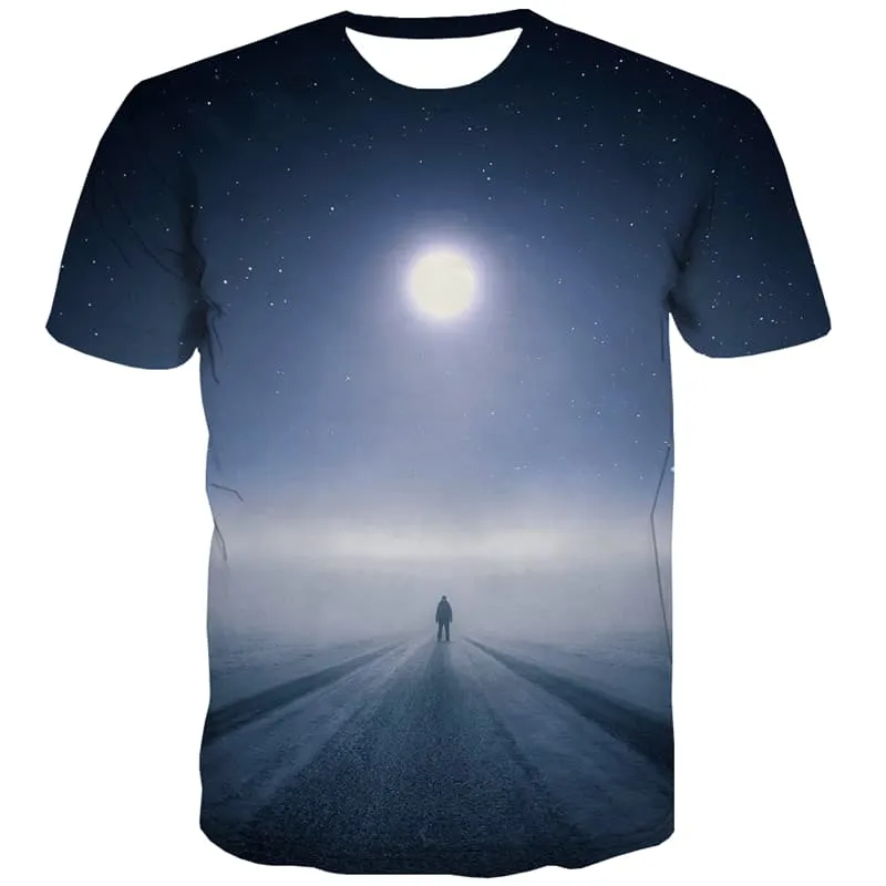 Galaxy T shirts Men Moon T shirts Funny Meteor Shower Tshirts Casual