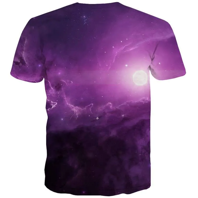 Galaxy T shirts Men Moon Tshirts Cool Space Tshirts Casual Nebula Tshirt Printed Purple Shirt Print