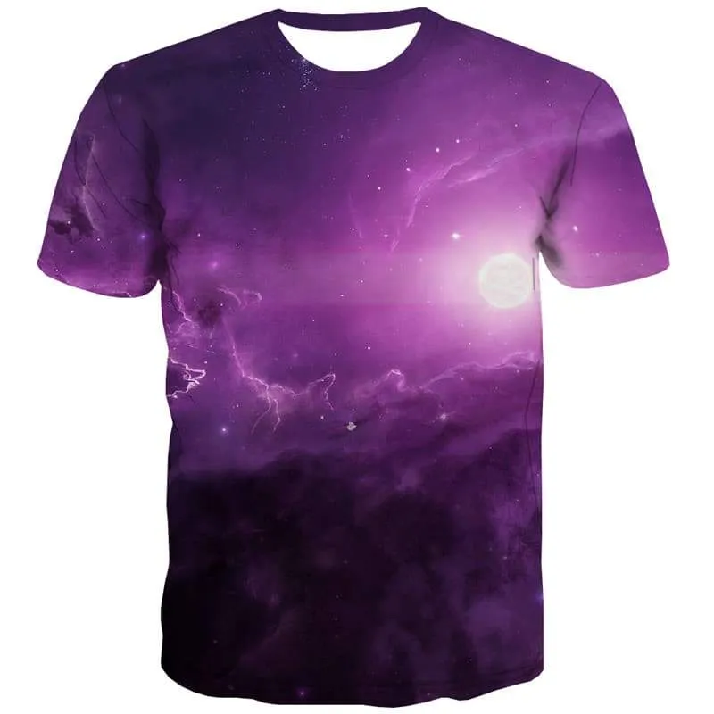 Galaxy T shirts Men Moon Tshirts Cool Space Tshirts Casual Nebula Tshirt Printed Purple Shirt Print