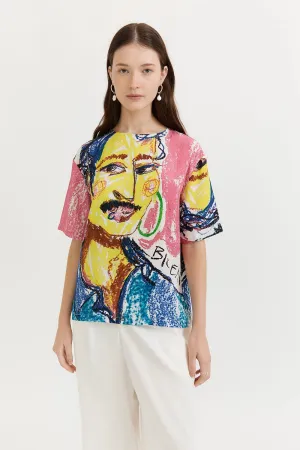 GARY BIGENI | GINO BIAS CUT T-SHIRT - FACE PRINT