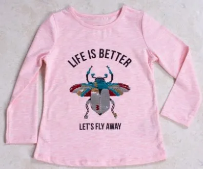 Girls Pink Long Sleeve Beetle T-shirt