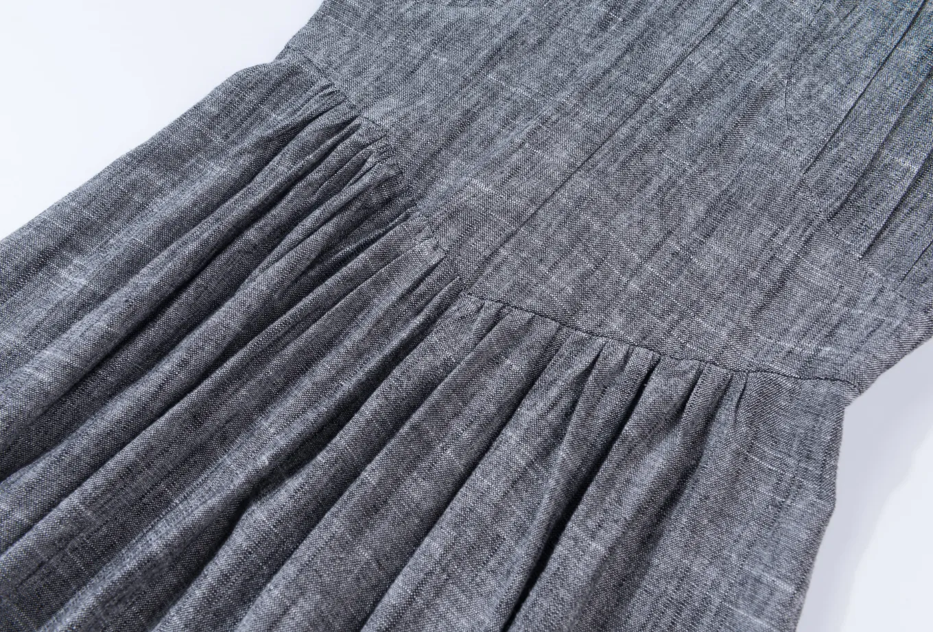 gray linen dress, linen summer dress, midi length dress, pleated dress 1909#