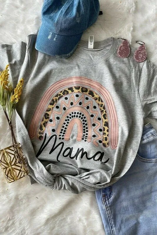 Gray Mama Leopard Animal Print Rainbow Oversized Graphic Casual Tee Womens