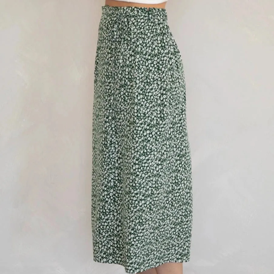 Green Floral Midi Skirt