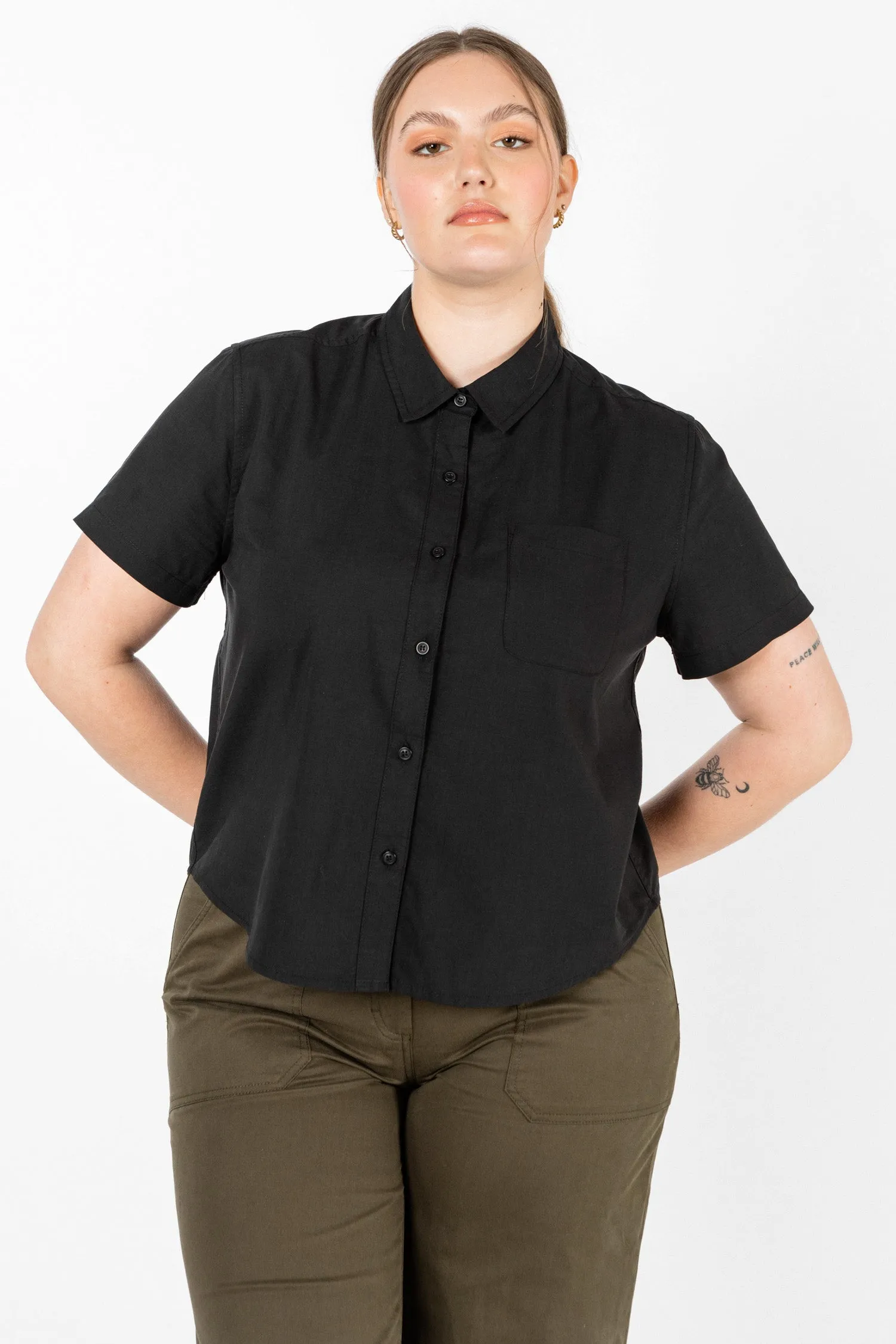 Greer Cropped Shirt / Black Poplin