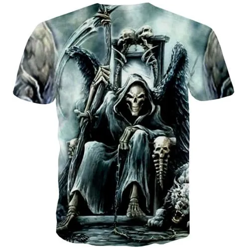 Grim Reaper T-shirt Men Skull Tshirt Anime Metal Tshirts Cool Punk T shirts Funny War Tshirt Printed Short Sleeve Hip hop Mens