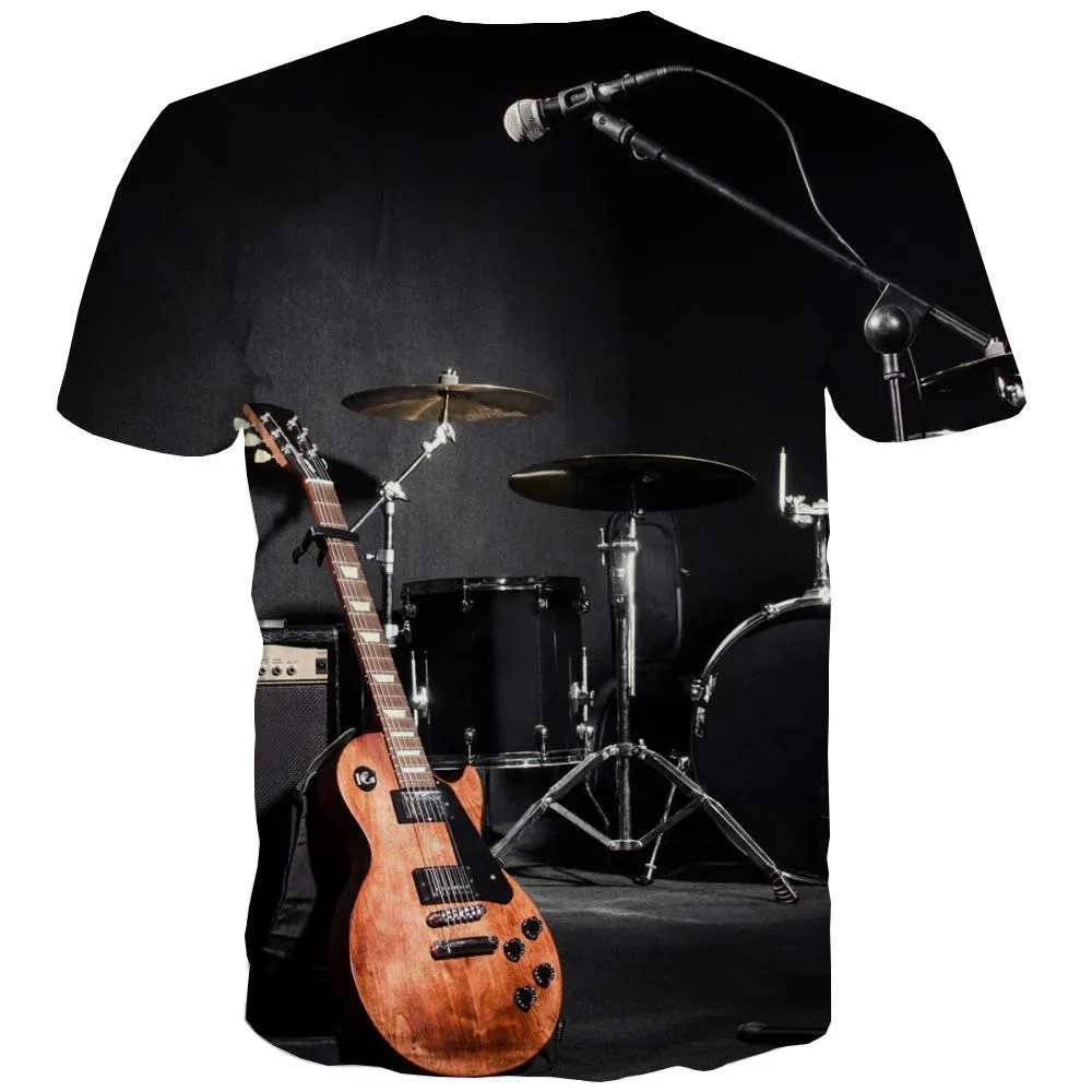 Guitar T-shirt Men Music Shirt Print Wooden Tshirts Casual Metal Tshirt Anime