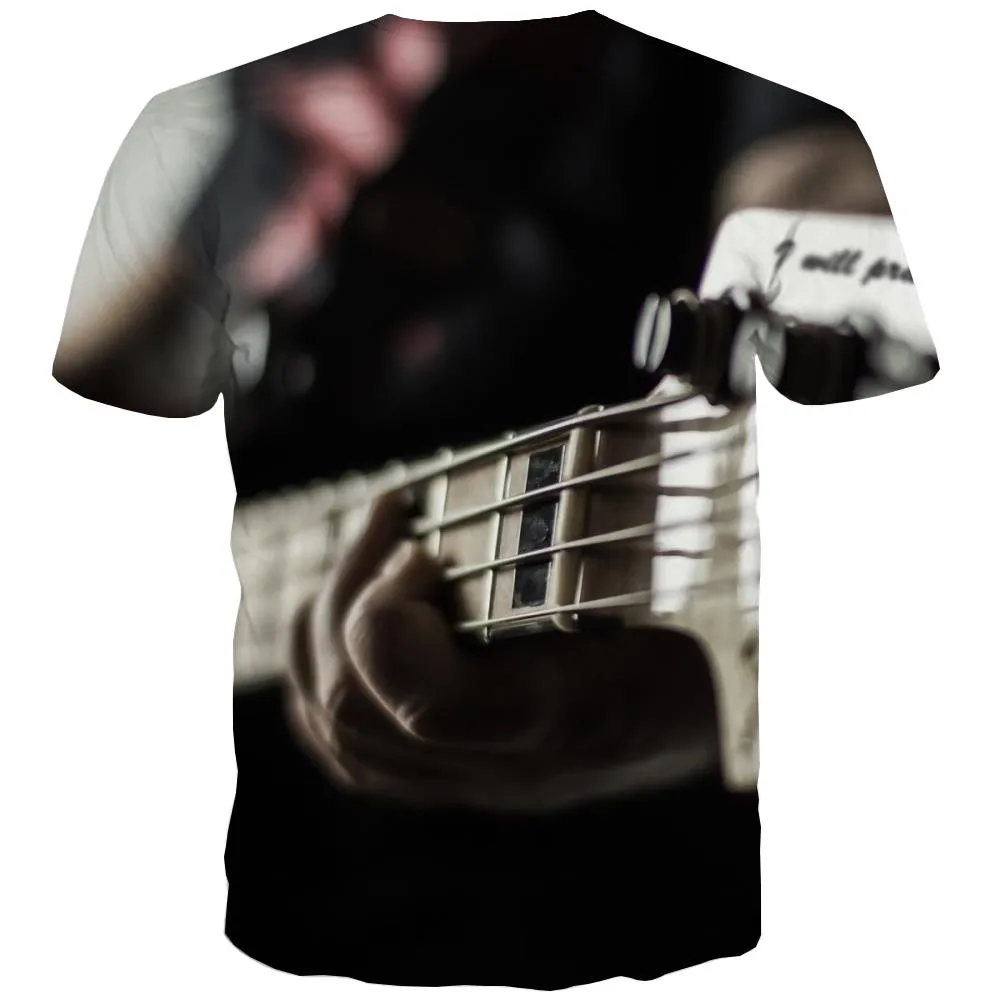 Guitar T-shirt Men Music Shirt Print Wooden Tshirts Casual Metal Tshirts Novelty