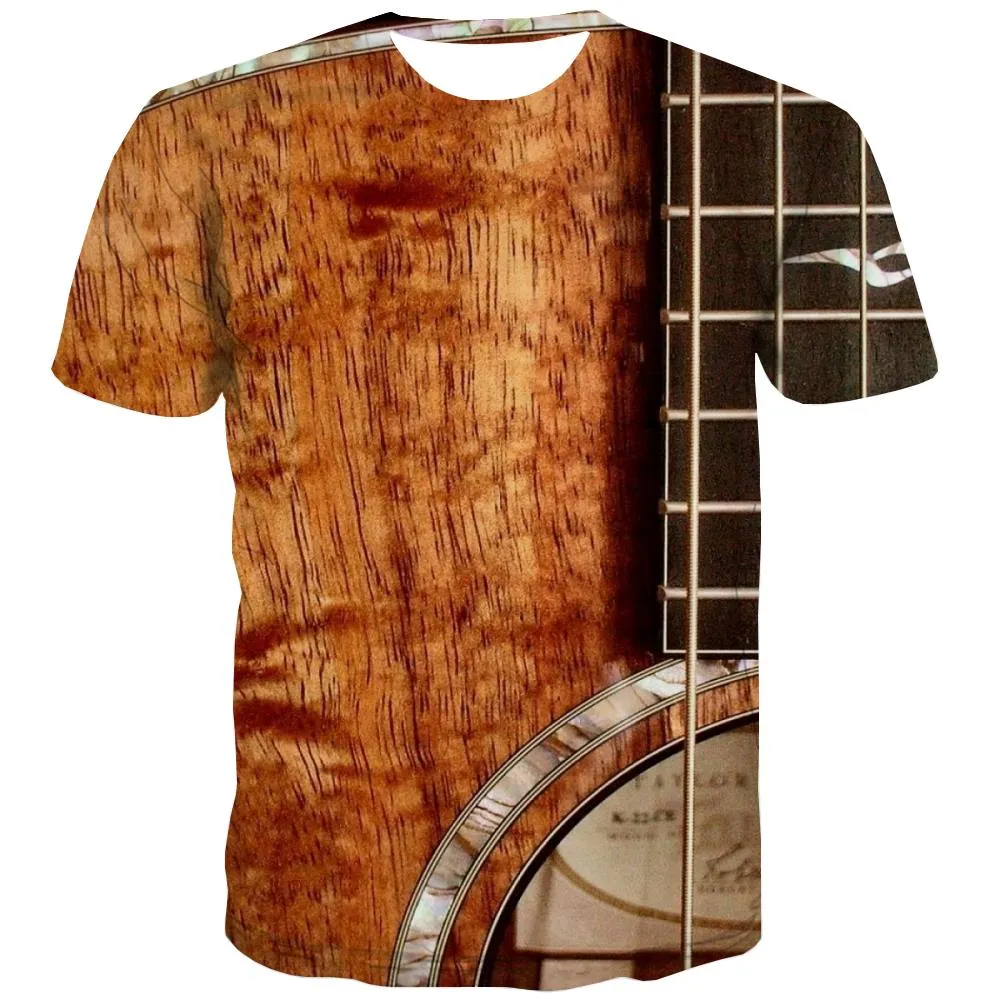 Guitar T-shirt Men Music T shirts Funny Wooden Tshirt Printed Metal Tshirts Cool