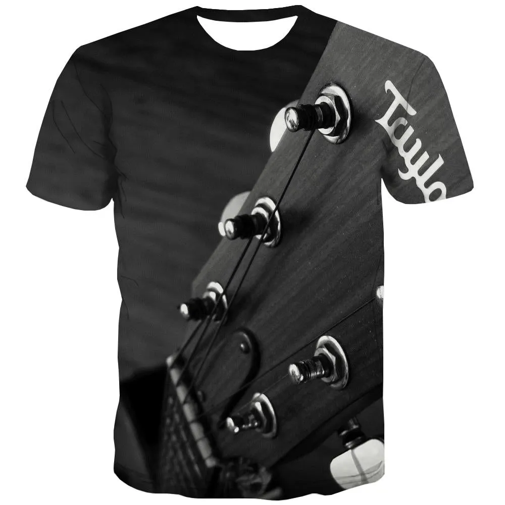 Guitar T-shirt Men Music T-shirts Graphic Wooden Tshirts Casual Metal Shirt Print